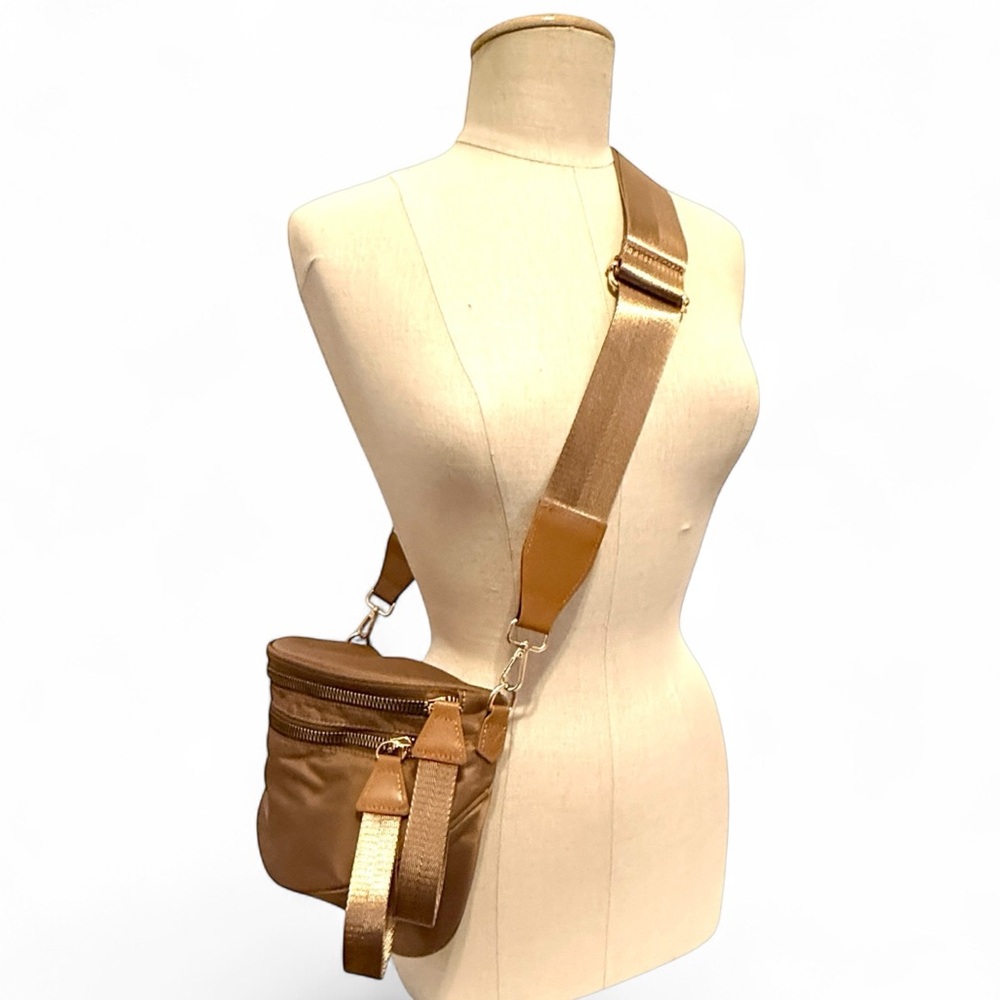 Chocolate Nylon Double Zip Crossbody Bag NWT - Picture 4 of 10